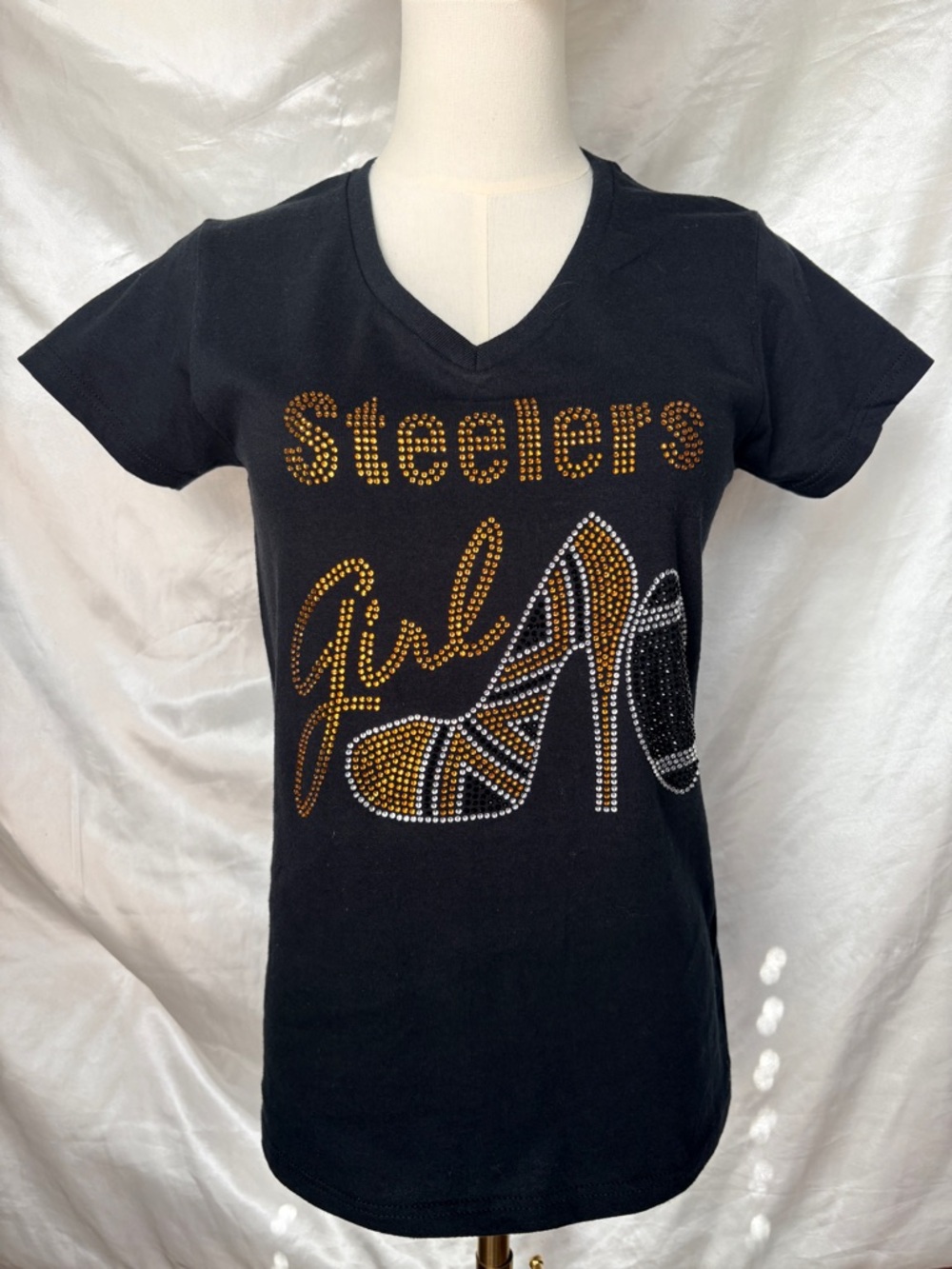 Women’s Rhinestone Steelers Black crew neck Tee Sz S